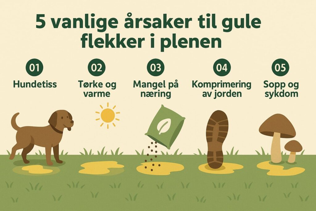 Årsaker til gule flekker i plenen